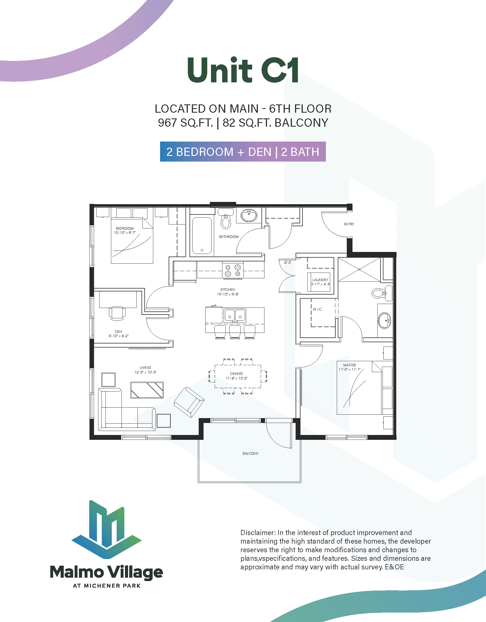 Unit C1 - 2 Bedroom + Den | 2 Bath – 55+ Apartment Living in Edmonton