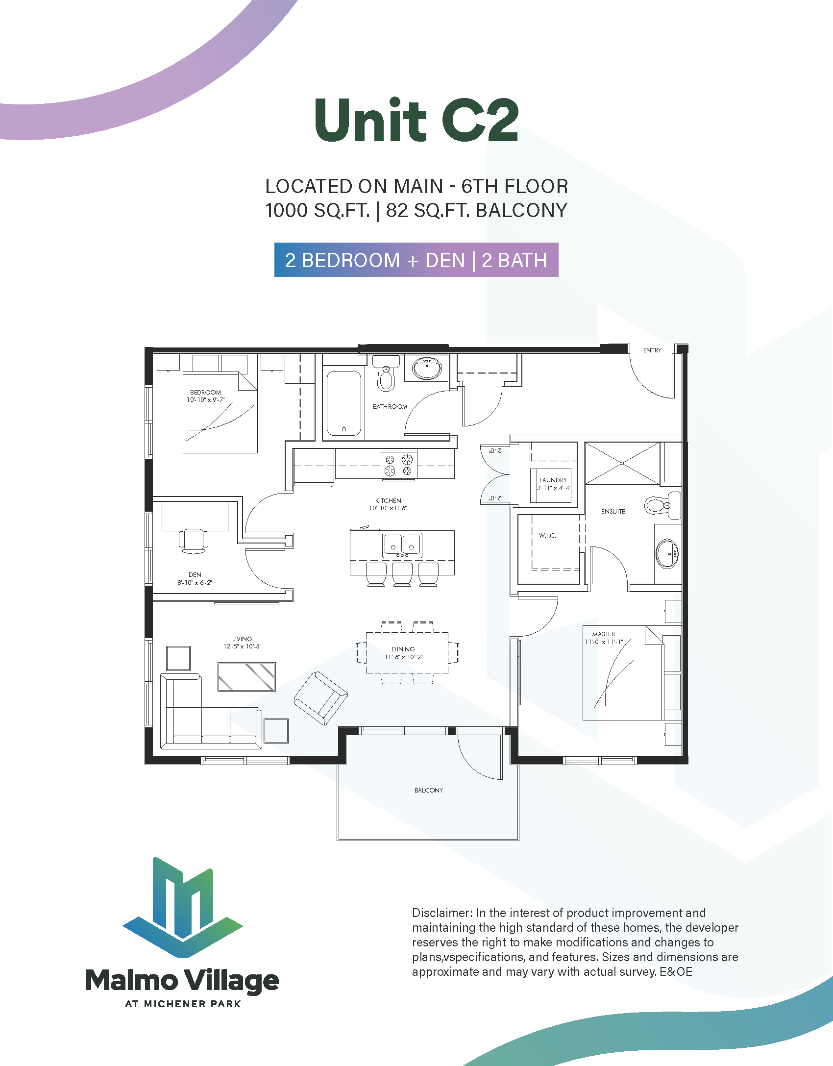 Unit C2 - 2 Bedroom + Den | 2 Bath – 55+ Apartment Living in Edmonton