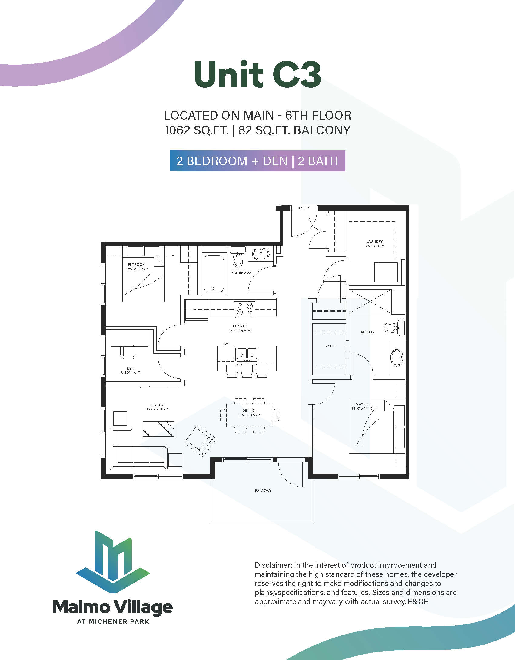 Unit C3 - 2 Bedroom + Den | 2 Bath – 55+ Apartment Living in Edmonton